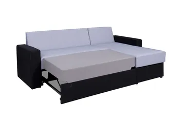 Domino 3-personers Hjørnesofa L-formet Udtrækkelig 140x200 cm med Opbevaring i Stof - Grå - Møbler - Sofaer - Sovesofaer