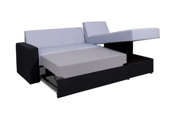 Domino 3-personers Hjørnesofa L-formet Udtrækkelig 140x200 cm med Opbevaring i Stof - Grå - Møbler - Sofaer - Sovesofaer