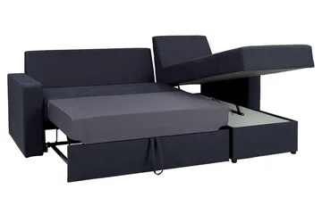 Domino 3-personers Hjørnesofa L-formet Udtrækkelig 140x200 cm med Opbevaring i Stof - Grå - Møbler - Sofaer - Sovesofaer