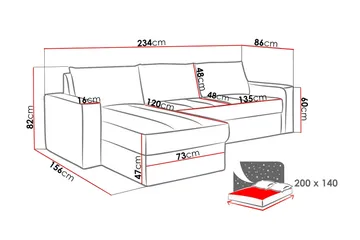 Domino Sovesofa med diva 234x156x82 cm - Møbler - Sofaer - Sovesofaer