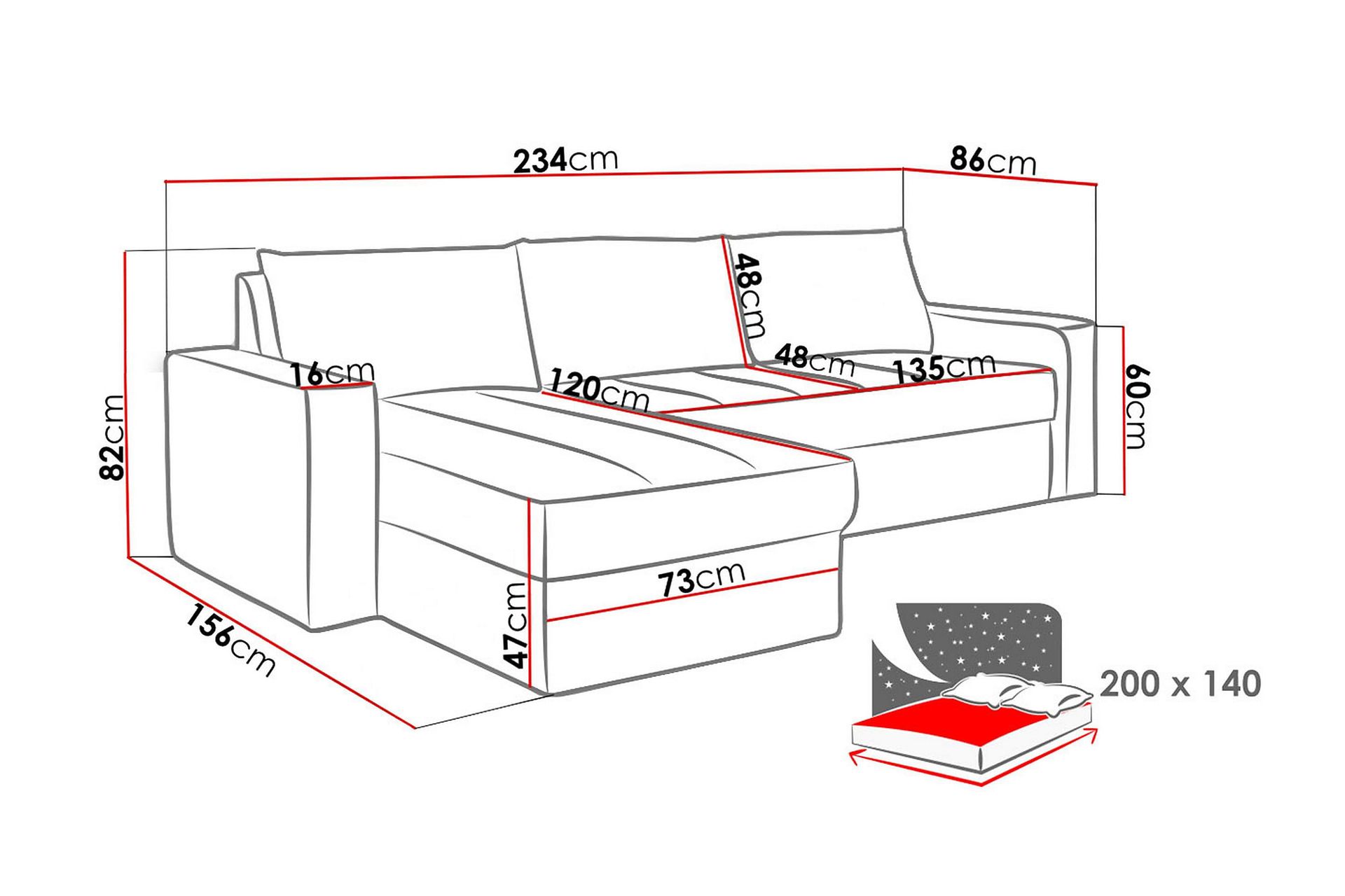Domino Sovesofa med diva 234x156x82 cm - Møbler - Sofaer - Sovesofaer