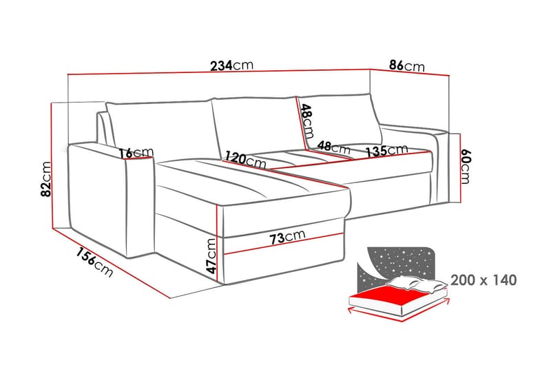 Domino Sovesofa med diva 234x156x82 cm - Møbler - Sofaer - Sovesofaer