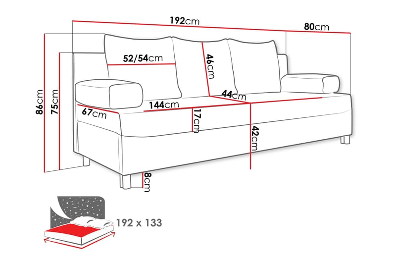 Dover Sovesofa 192x80x80 cm - Møbler - Sofaer - Sovesofaer