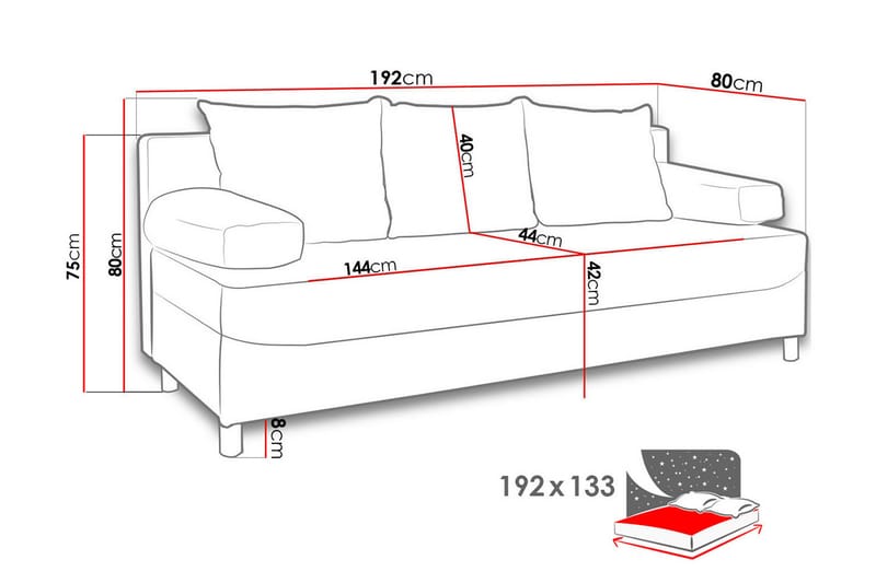 Dover Sovesofa 192x80x80 cm - Sovesofaer - 3 personers sovesofa