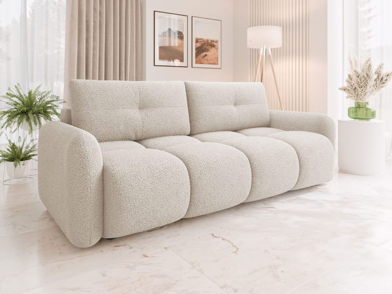 Durven 3-personers Sovesofa 160x200 cm med Opbevaring i Bouclé - Beige - Møbler - Sofaer - Sovesofaer