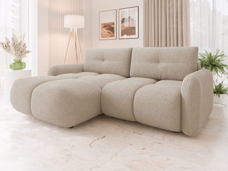Durven 3-personers Venstre Sovesofa med Opbevaring i Bouclé - Beige - Møbler - Sofaer - Sovesofaer