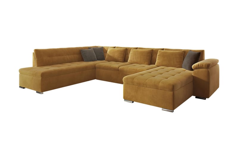 Dynir 4-personers Hjørnesovesofa - Gul - Sovesofaer - Sovesofa chaiselong - Velour sofaer