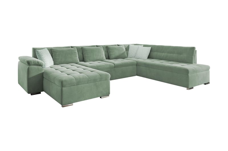 Dynir 4-personers Hjørnesovesofa - Grøn - Sovesofaer - Sovesofa chaiselong - Velour sofaer