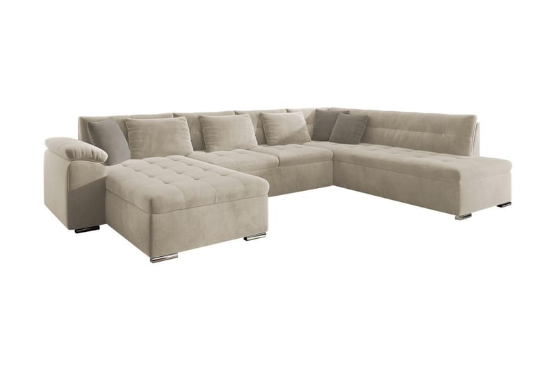 Dynir 4-personers Hjørnesovesofa - Beige - Sovesofaer - Sovesofa chaiselong - Velour sofaer