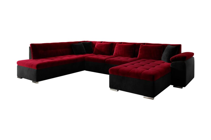 Dynir 4-personers Hjørnesovesofa - Rød / sort - Sovesofaer - Sovesofa chaiselong - Velour sofaer