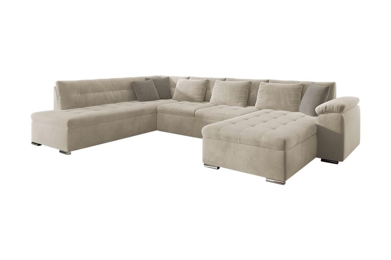 Dynir 4-personers Hjørnesovesofa - Beige - Sovesofaer - Sovesofa chaiselong - Velour sofaer