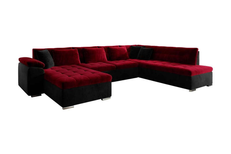 Dynir 4-personers Hjørnesovesofa - Rød / sort - Sovesofaer - Sovesofa chaiselong - Velour sofaer