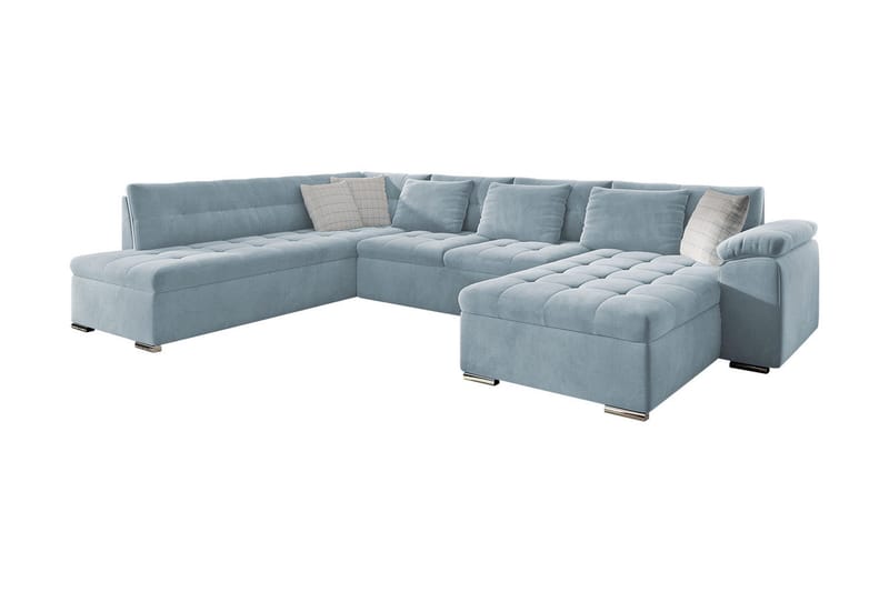 Dynir 4-personers Hjørnesovesofa - Blå - Sovesofaer - Sovesofa chaiselong - Velour sofaer