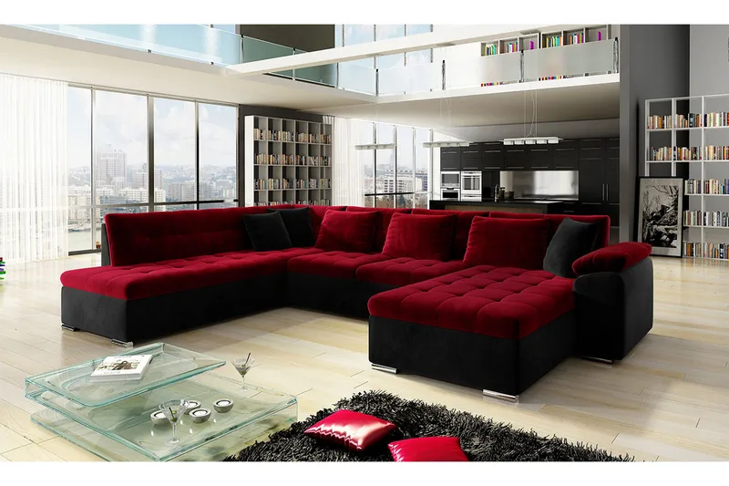 Dynir 4-personers Hjørnesovesofa - Rød / sort - Møbler - Sofaer - Sovesofaer