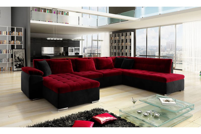 Dynir 4-personers Hjørnesovesofa - Rød / sort - Møbler - Sofaer - Sovesofaer