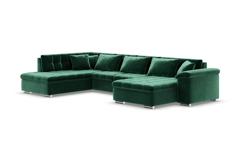 Dynir Højrevendt U-formet Sovesofa 125x290 cm med Opbevaring i Fløjl - Grøn - Møbler - Sofaer - Sovesofaer
