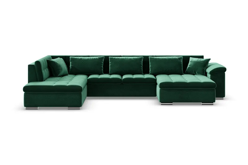 Dynir Højrevendt U-formet Sovesofa 125x290 cm med Opbevaring i Fløjl, Grøn