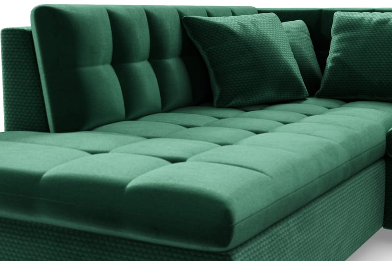 Dynir Højrevendt U-formet Sovesofa 125x290 cm med Opbevaring i Fløjl - Grøn - Møbler - Sofaer - Sovesofaer