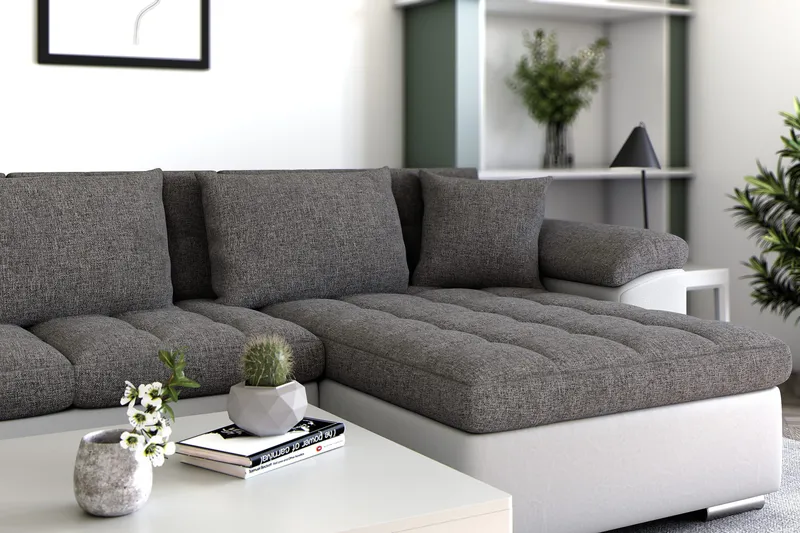 Dynir Hjørnesovesofa Chaiselong med Opbevaring Højre - Hvid/Lysegrå - Møbler - Sofaer - Sovesofaer