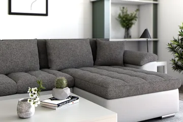 Dynir Hjørnesovesofa Chaiselong med Opbevaring Højre - Hvid/Lysegrå - Møbler - Sofaer - Sovesofaer