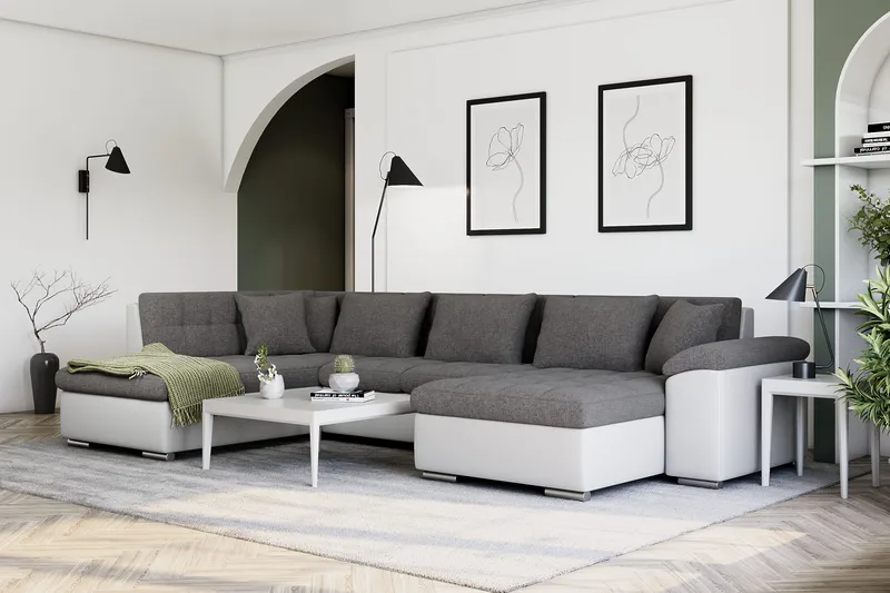 Dynir Hjørnesovesofa Chaiselong med Opbevaring Højre - Hvid/Lysegrå - Møbler - Sofaer - Sovesofaer