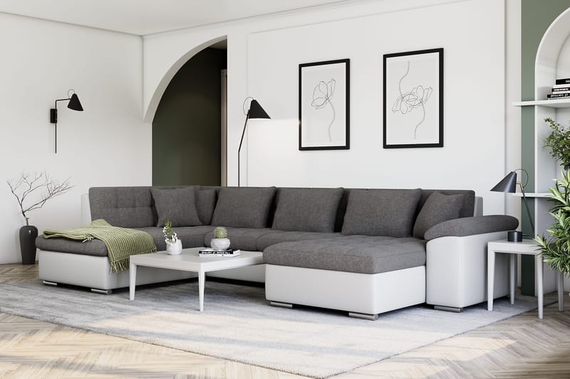 Dynir Hjørnesovesofa Chaiselong med Opbevaring Højre - Hvid/Lysegrå - Møbler - Sofaer - Sovesofaer