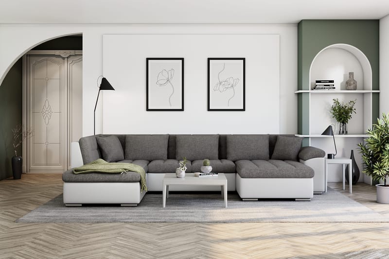 Dynir Hjørnesovesofa Chaiselong med Opbevaring Højre - Hvid/Lysegrå - Møbler - Sofaer - Sovesofaer