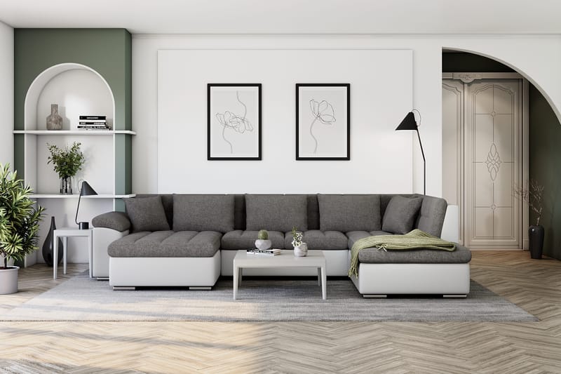 Dynir Hjørnesovesofa Chaiselong med Opbevaring Venstre - Lysegrå/Hvid - Møbler - Sofaer - Sovesofaer