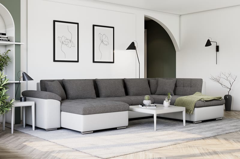 Dynir Hjørnesovesofa Chaiselong med Opbevaring Venstre - Lysegrå/Hvid - Møbler - Sofaer - Sovesofaer