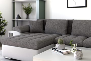 Dynir Hjørnesovesofa Chaiselong med Opbevaring Venstre - Lysegrå/Hvid - Møbler - Sofaer - Sovesofaer