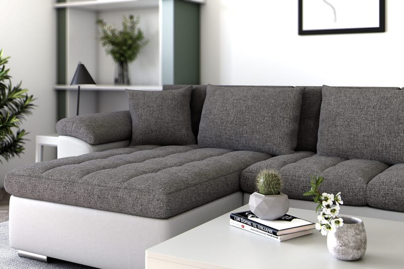 Dynir Hjørnesovesofa Chaiselong med Opbevaring Venstre - Lysegrå/Hvid - Møbler - Sofaer - Sovesofaer