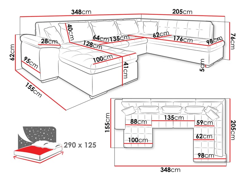 Dynir Sovesofa med chaiselong og chaiselong 5-personers - Rosa - Møbler - Sofaer - Sovesofaer