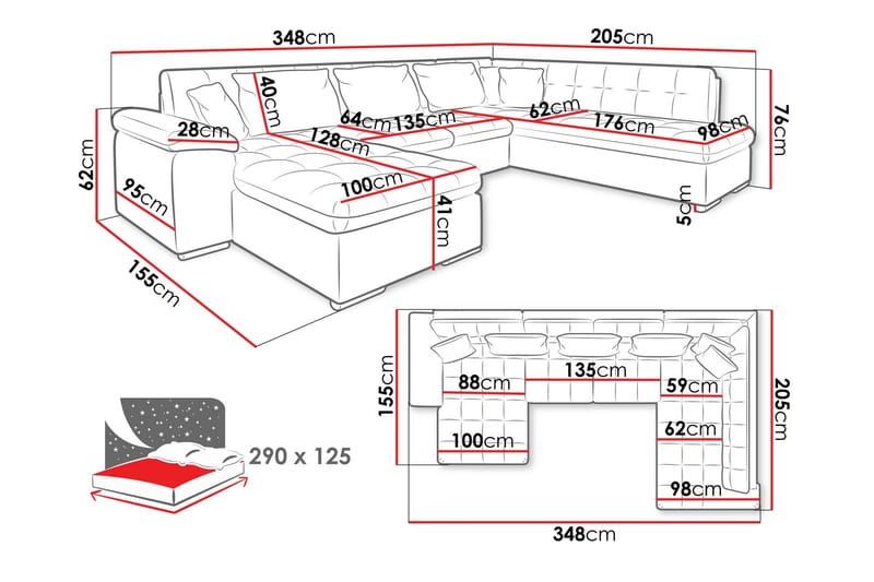 Dynir Sovesofa Med Divan Og Chaiselong 4-Personers - Grøn - Møbler - Sofaer - Sovesofaer