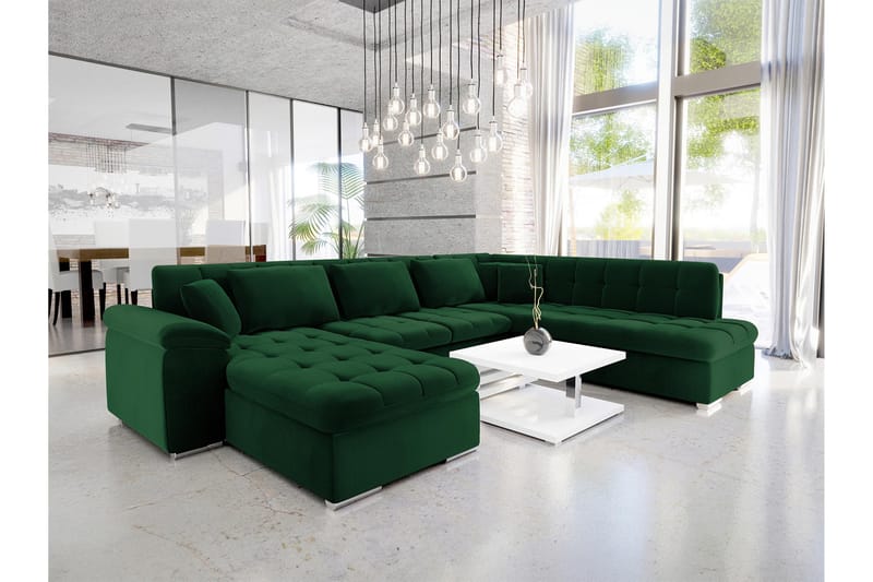 Dynir Sovesofa Med Divan Og Chaiselong 4-Personers - Grøn - Møbler - Sofaer - Sovesofaer