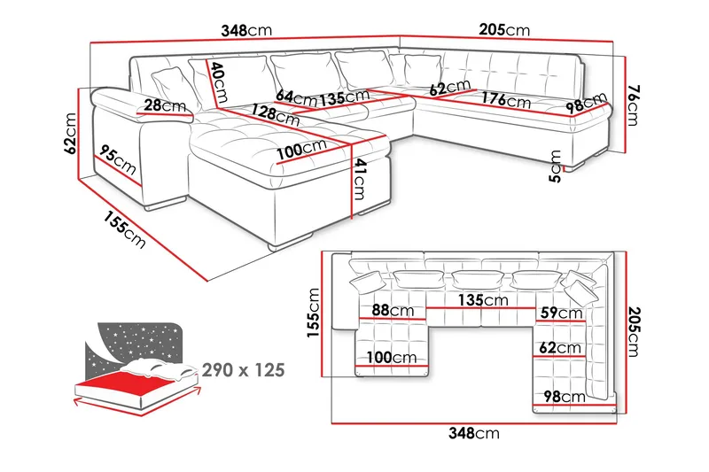 Dynir Sovesofa Med Divan Og Chaiselong 5-Personers - Grøn - Møbler - Sofaer - Sovesofaer