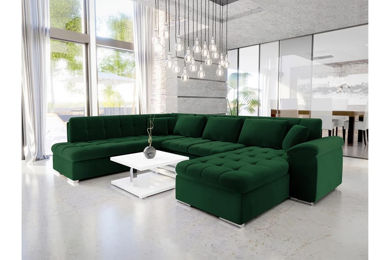 Dynir Sovesofa Med Divan Og Chaiselong 5-Personers - Grøn - Møbler - Sofaer - Sovesofaer