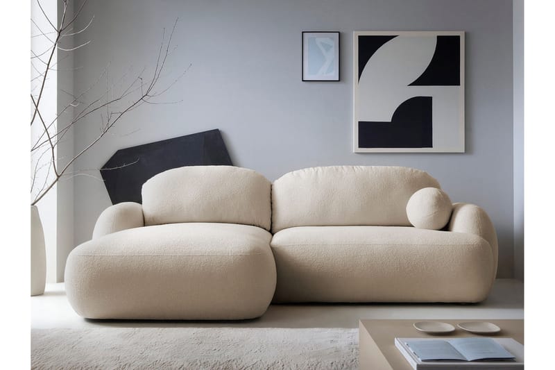 Efrem Sovesofa med Chaiselong 3-personers i Bouclé - Beige - Møbler - Sofaer - Sovesofaer