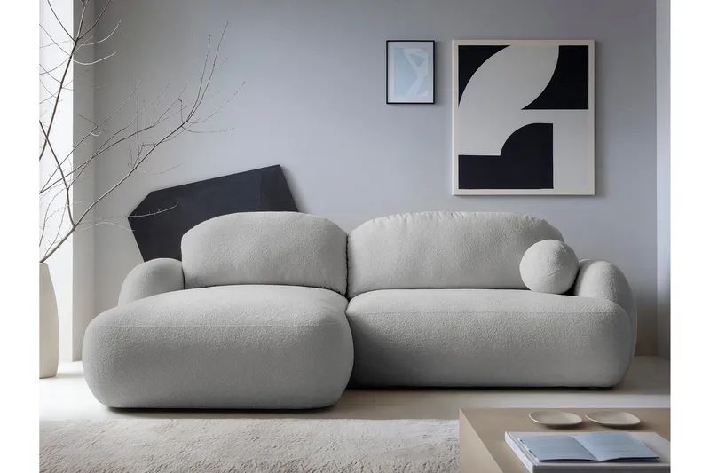 Efrem Sovesofa med Chaiselong 3-personers i Bouclé - Lysegrå - Møbler - Sofaer - Sovesofaer