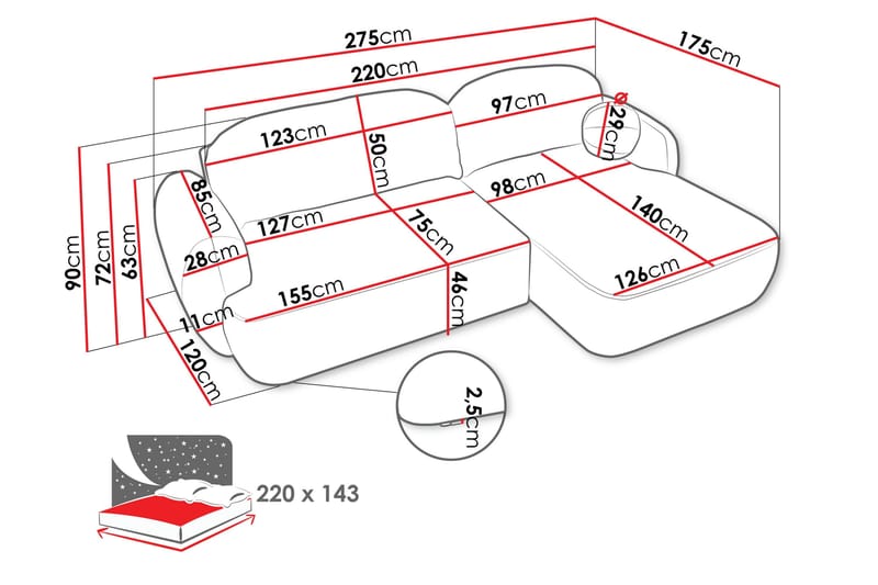 Efrem Sovesofa med Chaiselong 3-personers i Bouclé - Brun - Møbler - Sofaer - Sovesofaer
