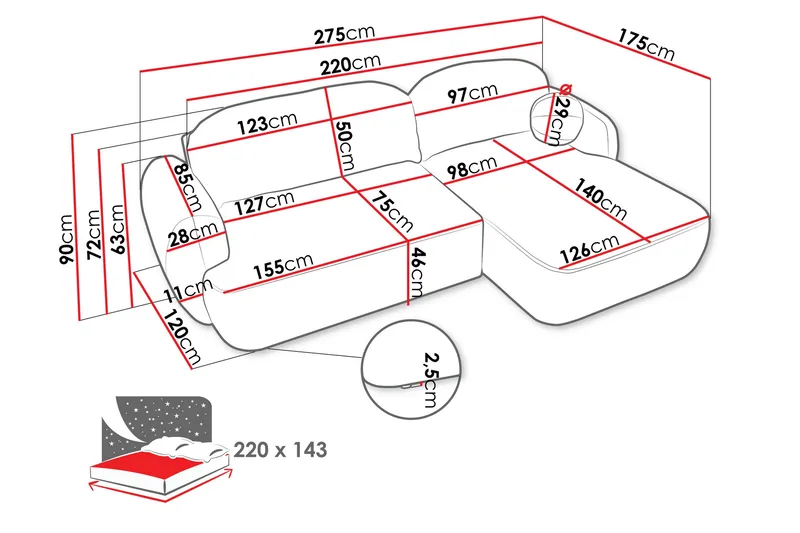 Efrem Sovesofa med Chaiselong 3-personers i Bouclé - Mørkegrå - Møbler - Sofaer - Sovesofaer