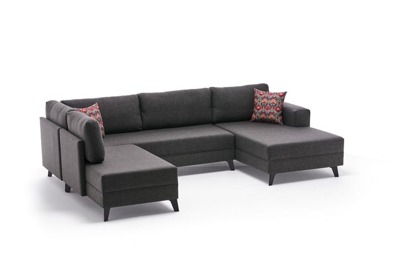 Efsunlu U-sovesofa - Antracit/Sort - Sovesofaer - Sovesofa chaiselong