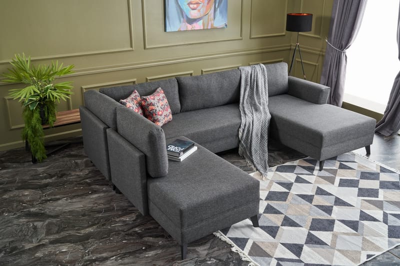 Efsunlu U-sovesofa - Antracit/Sort - Møbler - Sofaer - Sovesofaer