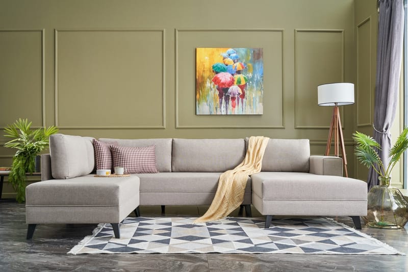 Efsunlu U-sovesofa - Cremehvid/Sort - Møbler - Sofaer - Sovesofaer