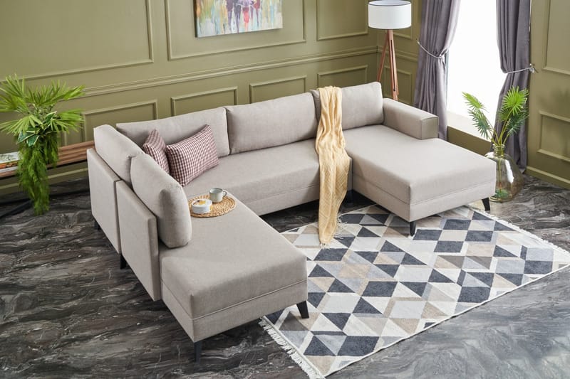 Efsunlu U-sovesofa - Cremehvid/Sort - Møbler - Sofaer - Sovesofaer