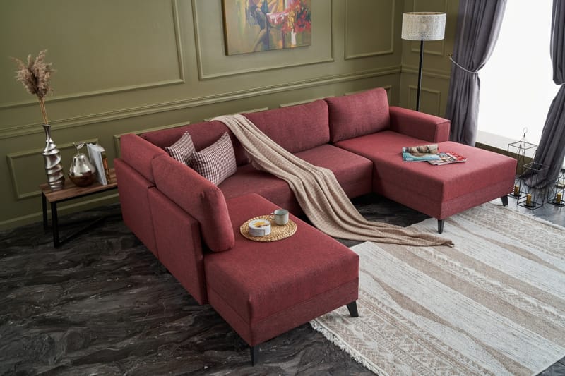 Efsunlu U-sovesofa - Rød/Sort - Møbler - Sofaer - Sovesofaer