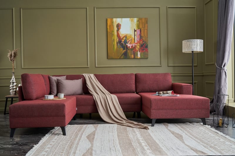 Efsunlu U-sovesofa - Rød/Sort - Møbler - Sofaer - Sovesofaer