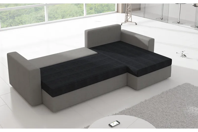 Eguino 3-personers Højre Sovesofa 125x195 cm med Opbevaring i Stof - Lysegrå Meleret - Møbler - Sofaer - Sovesofaer