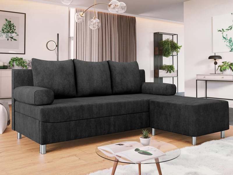 Eifion 3-personers sovesofa med chaiselong, højrevendt - sort - Møbler - Sofaer - Sovesofaer