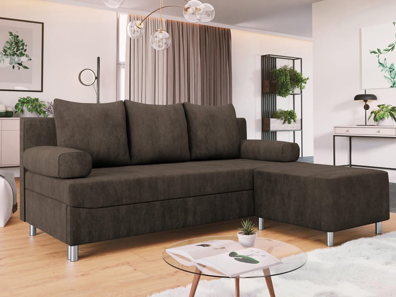 Eifion 3-personers sovesofa med chaiselong, højrevendt - mørkebrun - Møbler - Sofaer - Sovesofaer
