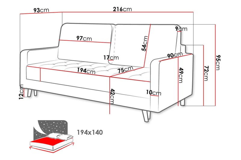 Eirado Rektangulær Sovesofa 140x194 cm med Opbevaring i Fløjl - Blå - Møbler - Sofaer - Sovesofaer